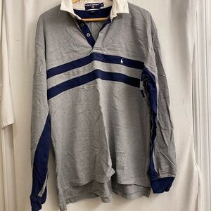 Polo by Ralph Lauren Men's Gray and Blue Rugby Shirt